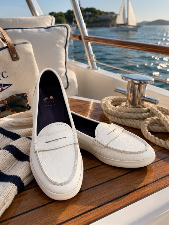 Cole Haan Shoes - Cole Haan Women's White Leather Penny Loafers Boat Shoes 8.5